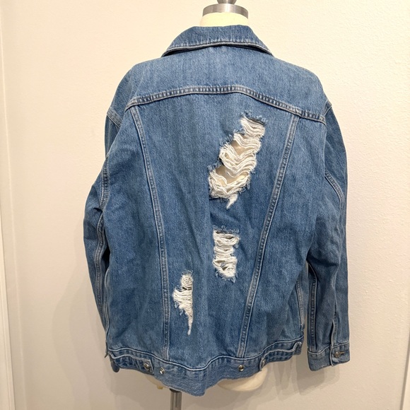Topshop Destroyed Denim Jean Jacket Size 6 - Picture 2 of 6